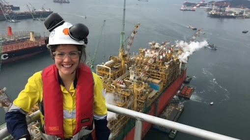 Jessica in a shipyard