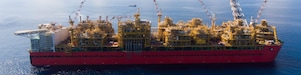 Side profile of Prelude FLNG on station north west coast of Australia