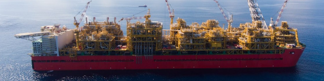 Side profile of Prelude FLNG on station north west coast of Australia