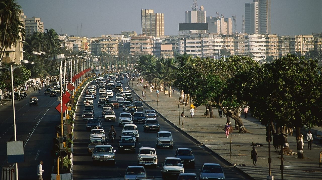 Traffic jam on Marine Drive in Bombay, India