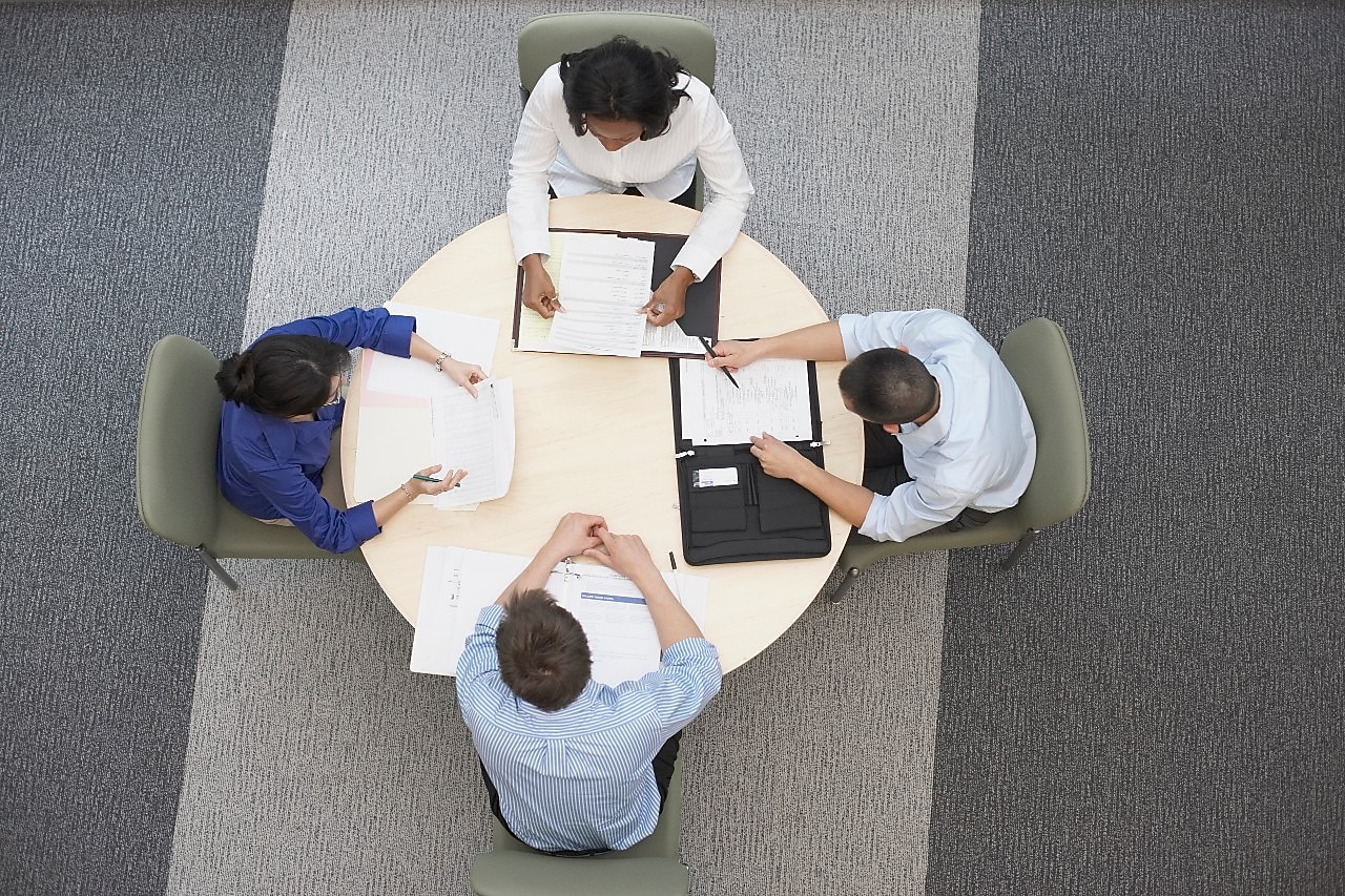 High angle view of business people having meeting