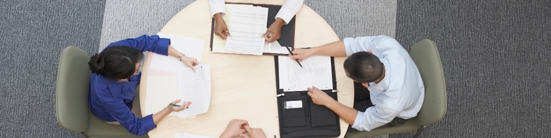 High angle view of business people having meeting