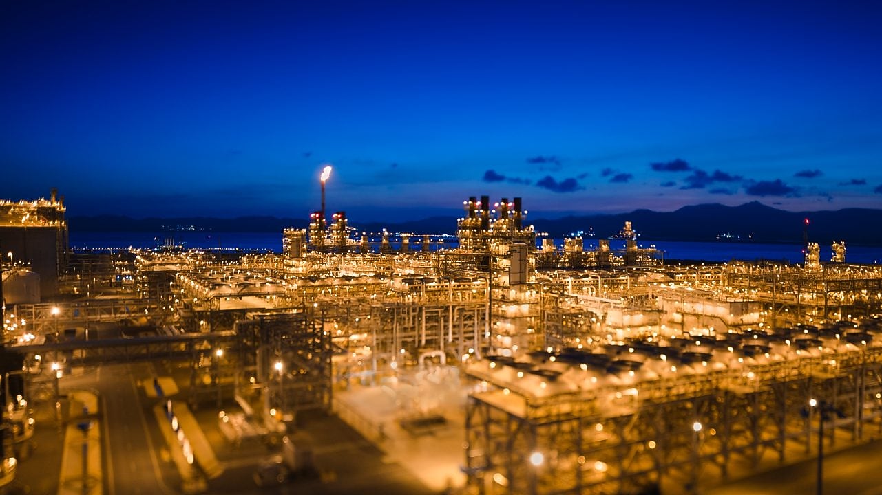 QGC Curtis Island LNG plant at night