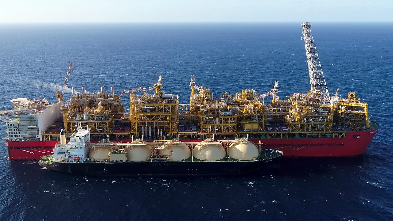 The LNG Carrier, the Gallina, berthed side by side with Prelude