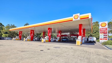 A Shell service station in Australia with fuel pumps and customer facilities.