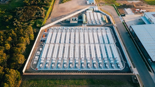 Ariel view of the Rangebank Battery Energy Storage System in Melbourne, Victoria.