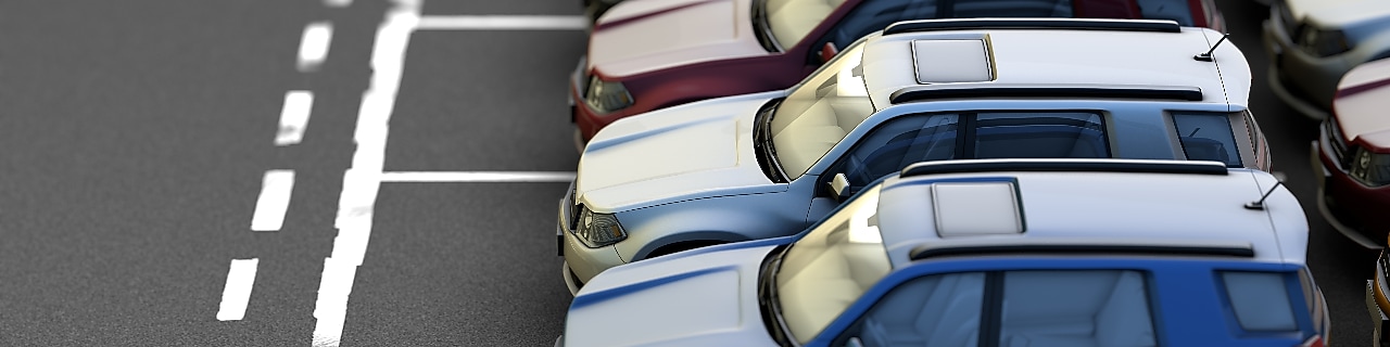 Fleet Cars: Row of parked cars in parking lot
