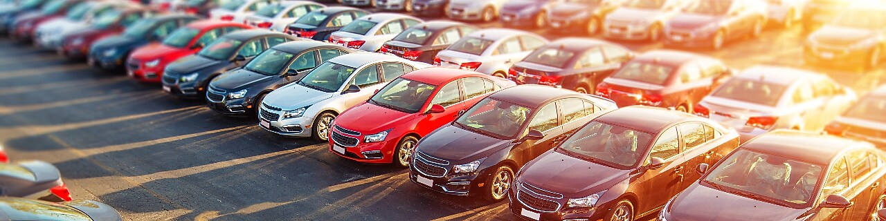 rows of cars and sunlight in the background