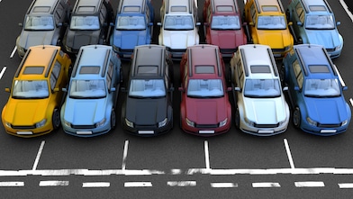 3D rendering of cars. Top view.