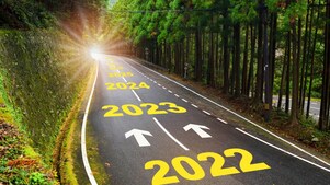 Asphalt road surface printed with 2022, 2023 and years ahead