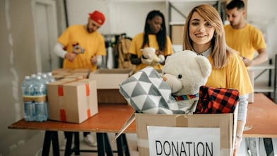 Team preparing donations for Christmas