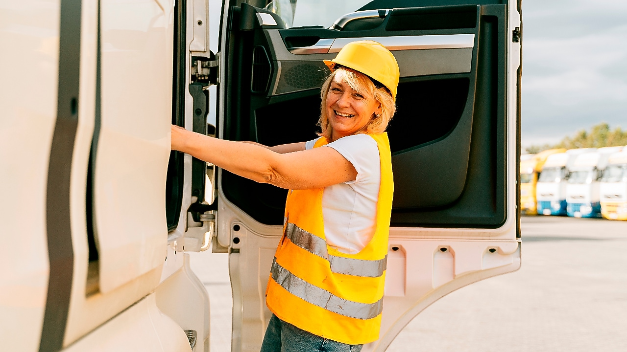 Women driving truck
