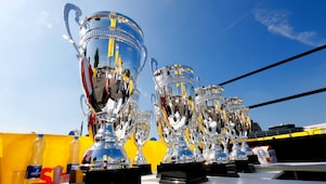 A collection of trophies at the Shell Eco-Marathon.