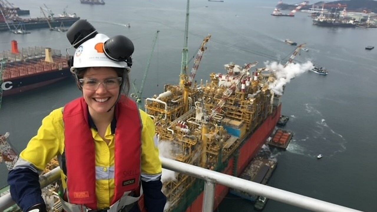 Jessica in a shipyard