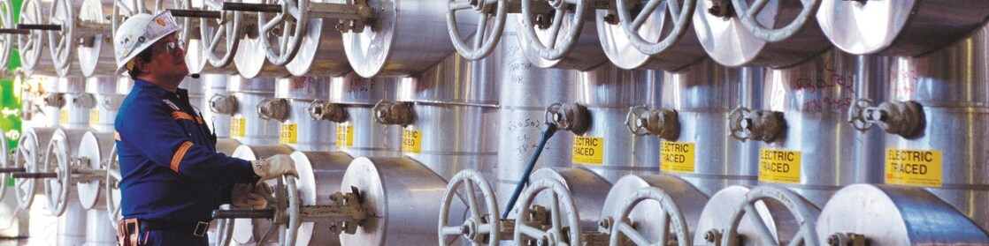 Engineer working on the Feed Header of the OP-2 ethylene plant, Deer Park,2004