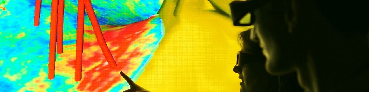 Seismic image displaying well trajectories showing how different sources of subsurface data can be integrated