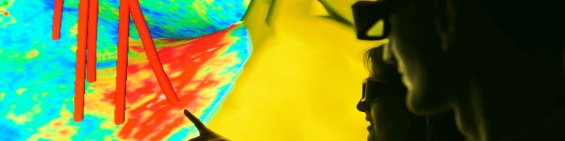 Seismic image displaying well trajectories showing how different sources of subsurface data can be integrated