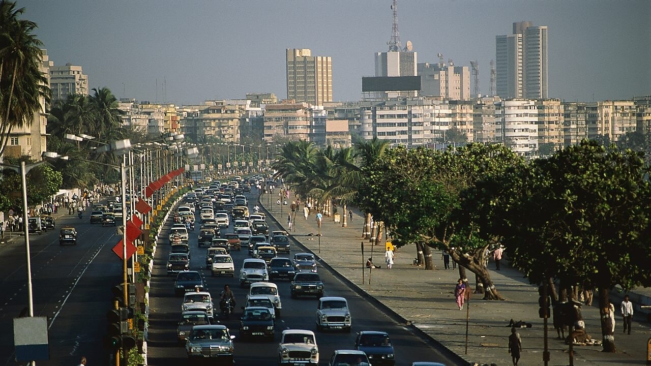 Traffic jam on Marine Drive in Bombay, India