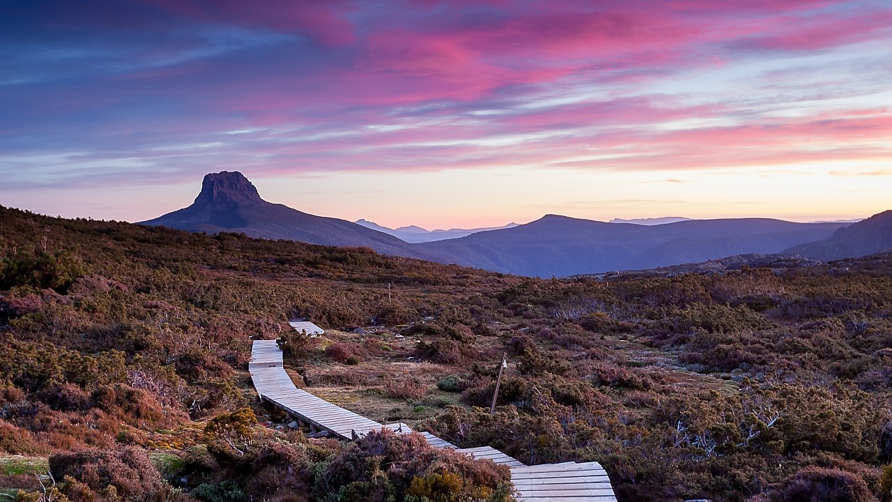  A scenic view of Cradle Mountain-Lake St Clair National Park in Lake St Clair, TAS
