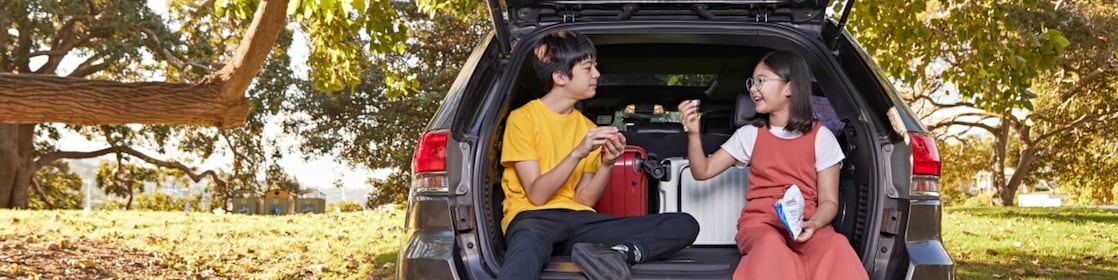 Two kids in the back of car