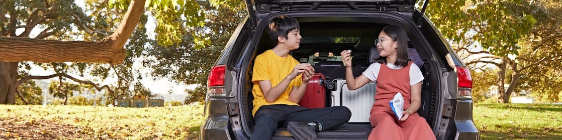 Two kids in the back of car