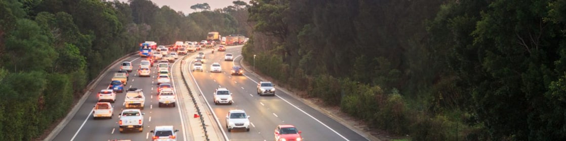 Early morning traffic on an Australian freeway.