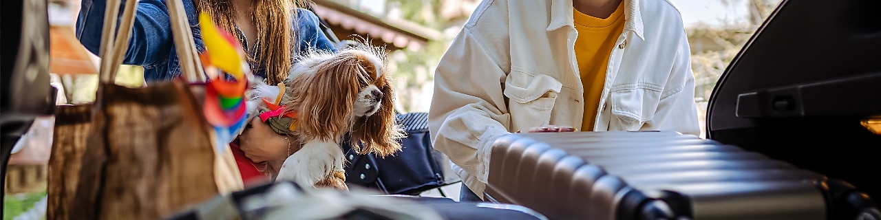Safe and scree-free road trips: Mother and daughter packing bags at the boot of car
