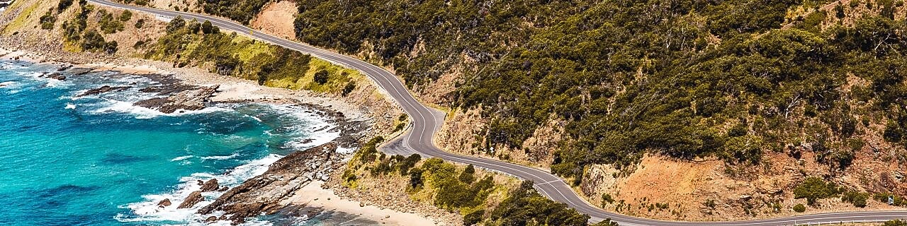 A section of Victoria’s Great Ocean Road seen from above