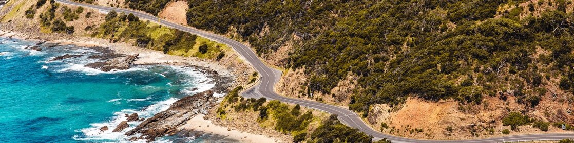 A section of Victoria’s Great Ocean Road seen from above
