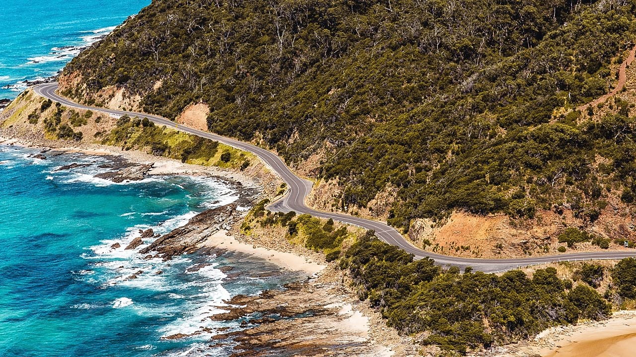A section of Victoria’s Great Ocean Road seen from above