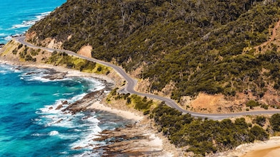 A section of Victoria’s Great Ocean Road seen from above