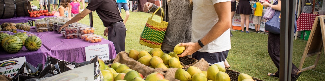 Farmers market: Couple shopping at farmers market