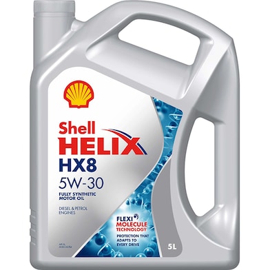 Shell Helix HX8 X 5W-30 fully synthetic engine oil 5L bottle, front view