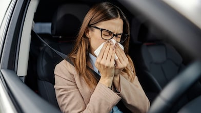 Car interior being cleaned to reduce pollen and dust allergens