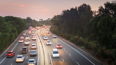 Early morning traffic on an Australian freeway.